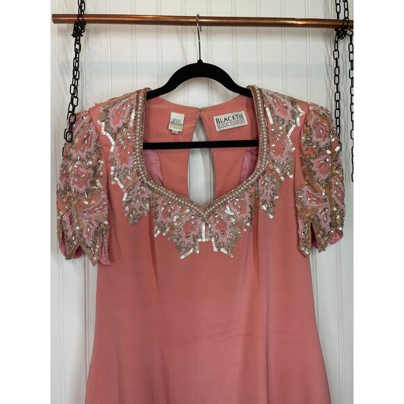 VTG Blacktie Oleg Cassini Maxi Mother Of The Bride Dress Peach Formal Silk 14 - Picture 2 of 8